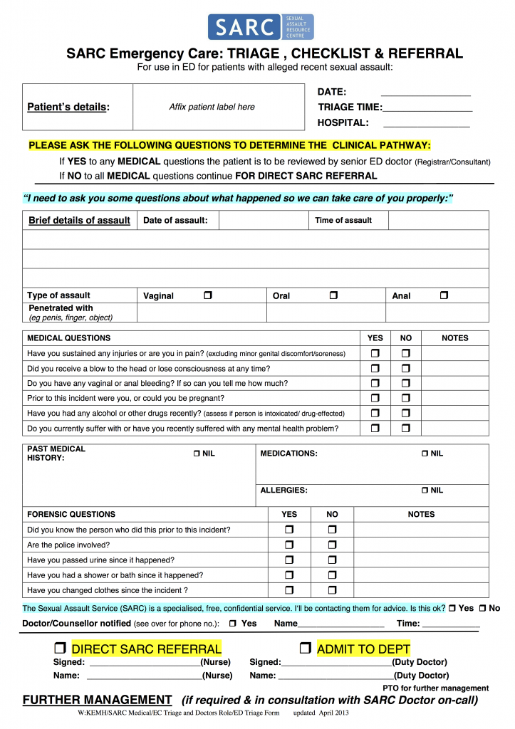 Sexual Assault Resource Centre Sarc Guidelines Charlies Ed 1321