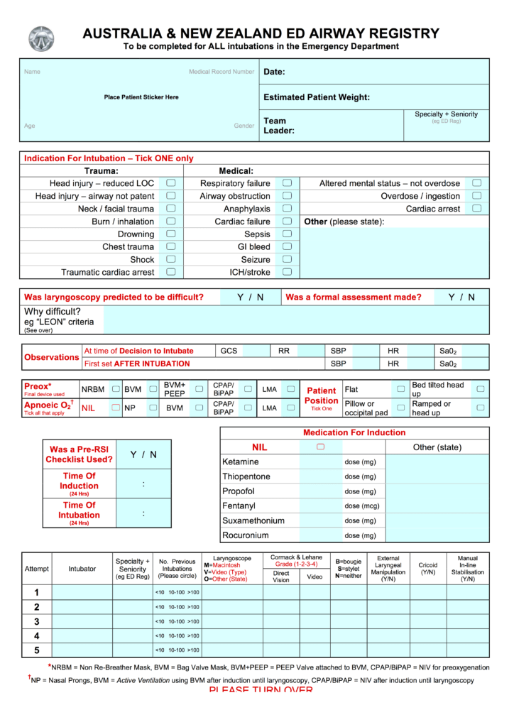 ED Airway Registry Form pg1