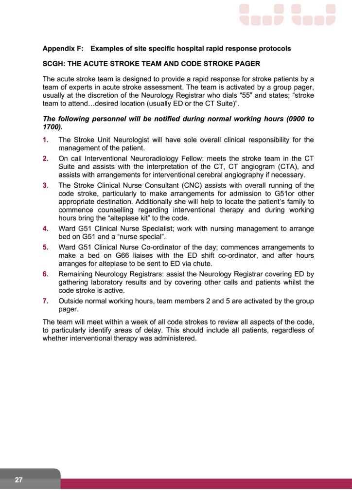 Protocol for Administering Alteplase in Acute Ischaemic Stroke (pg 27)